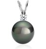Tahitian Cultured Pearl and Diamond Pendant in 18k White Gold (9-9.5mm)